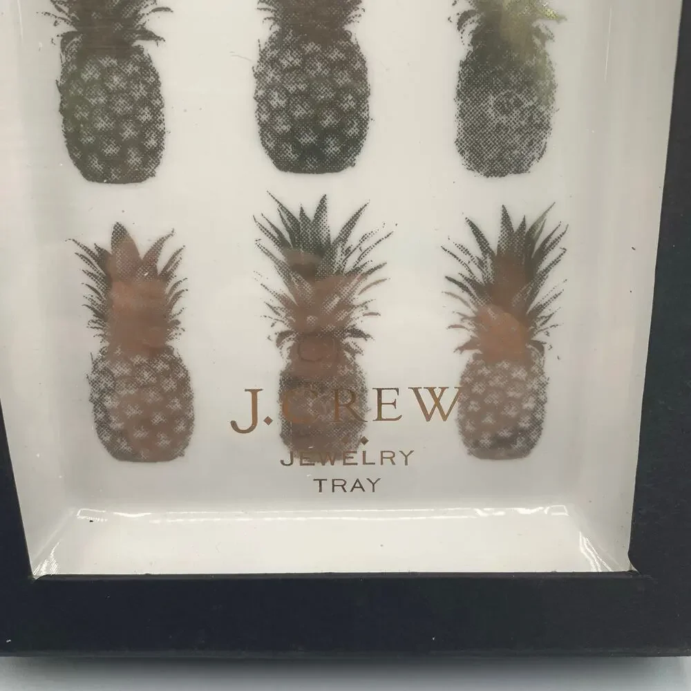 J.Crew Pineapple Ceramic Jewelry Tray Trinket Dish White with Gold Trim Boxed